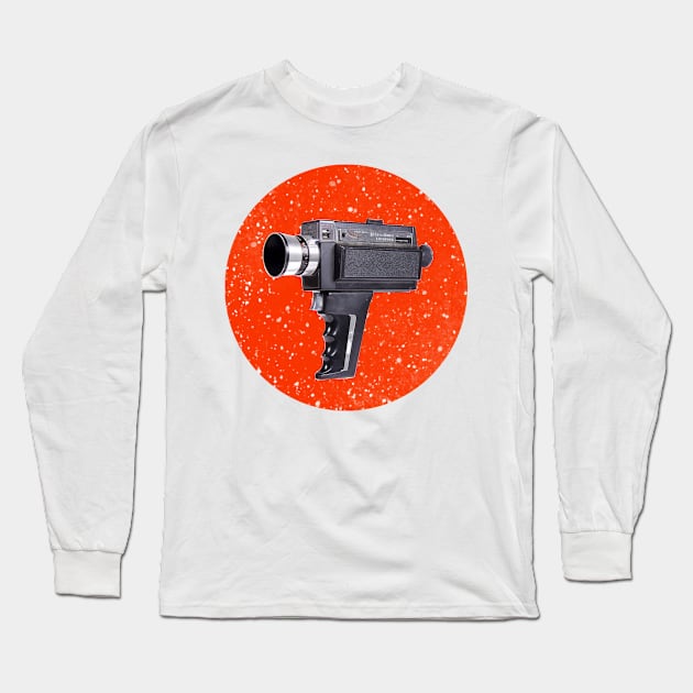 Vintage Cinecam orange background Long Sleeve T-Shirt by 8mmattire